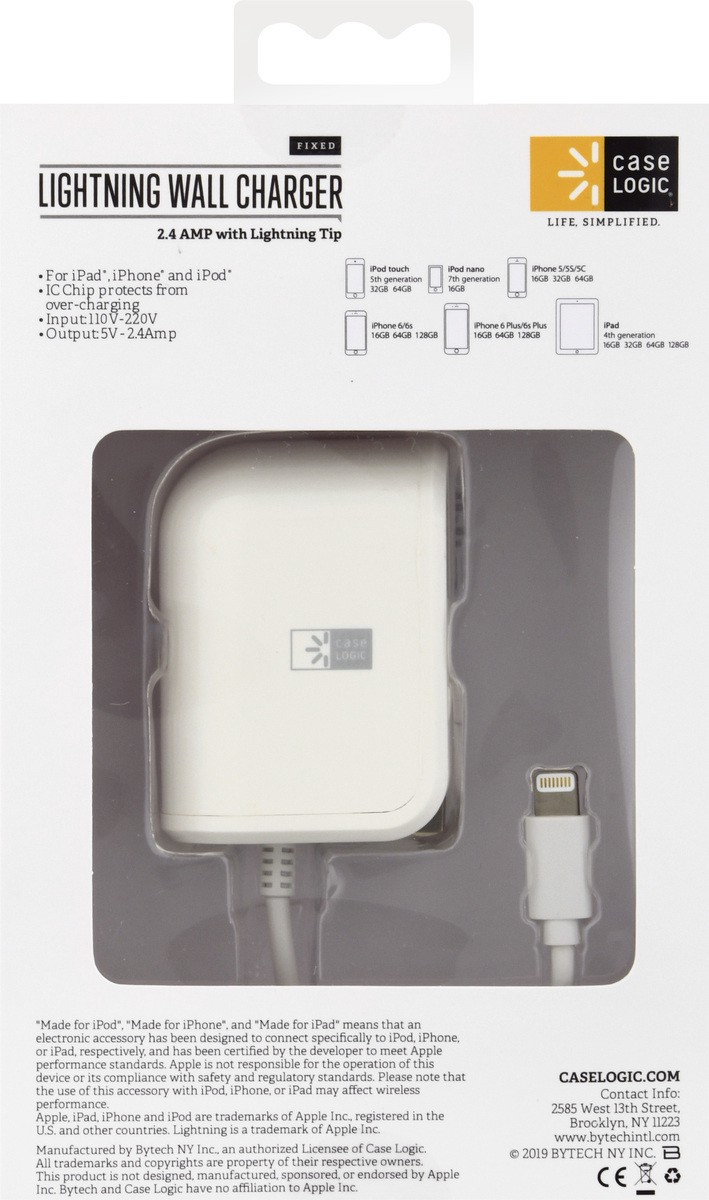 slide 5 of 9, Case Logic Fixed Lightning Wall Charger 1 ea, 1 ct