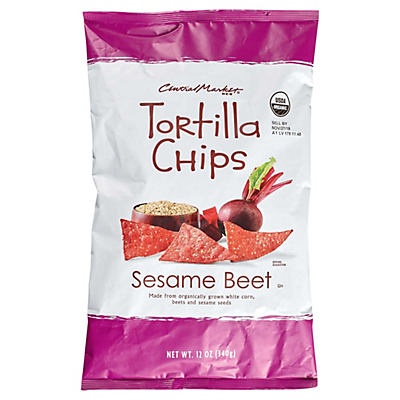 slide 1 of 1, Central Market Sesame Beet Tortilla Chips, 12 oz