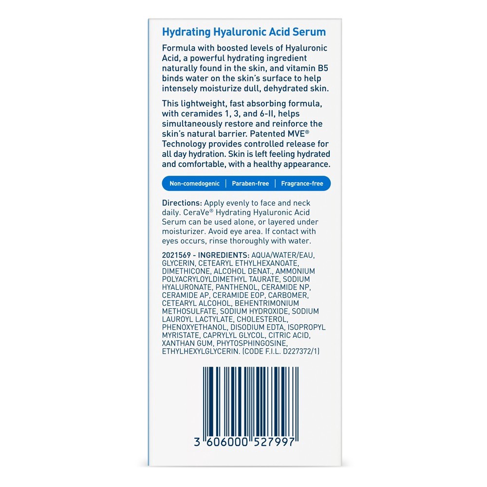 slide 2 of 6, CeraVe Hydrating Hyaluronic Acid Serum, 1 ct