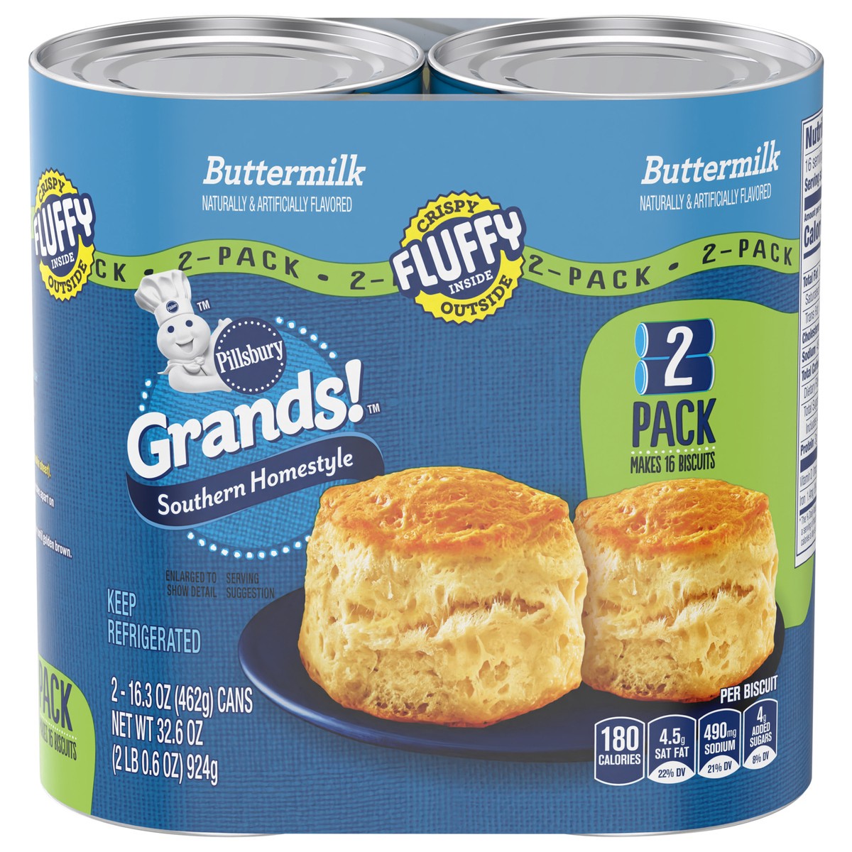 slide 3 of 4, Grands! Southern Homestyle Buttermilk Biscuits, 2 Pack, 16 Biscuits, 32.6 oz, 2 ct