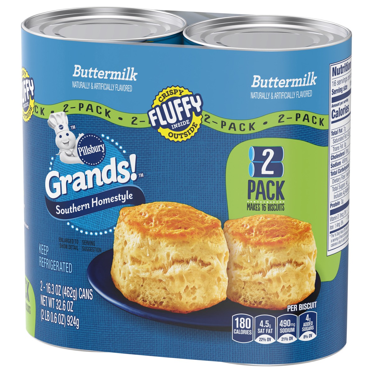 slide 2 of 4, Grands! Southern Homestyle Buttermilk Biscuits, 2 Pack, 16 Biscuits, 32.6 oz, 2 ct