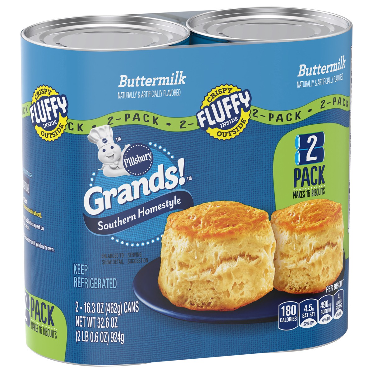 slide 4 of 4, Grands! Southern Homestyle Buttermilk Biscuits, 2 Pack, 16 Biscuits, 32.6 oz, 2 ct