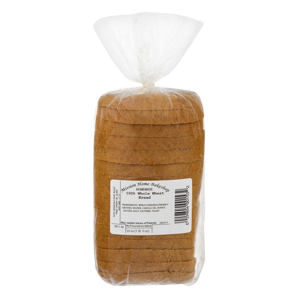 slide 1 of 1, Mission Home Bakeshop Homemade 100% Whole Wheat Sliced Bread, 16 oz