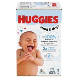 Huggies Snug & Dry Baby Diapers, Size 1 (8-14 lbs), 128 Ct