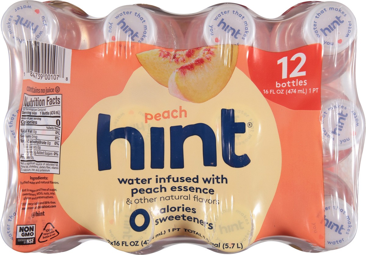 slide 9 of 14, Hint Peach Water 12 - 16 fl oz Bottles, 12 ct