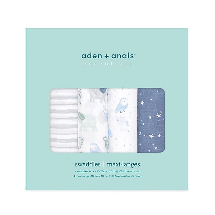 slide 4 of 7, aden + anais essentials Time To DreamSwaddle Blankets - Blue, 4 ct
