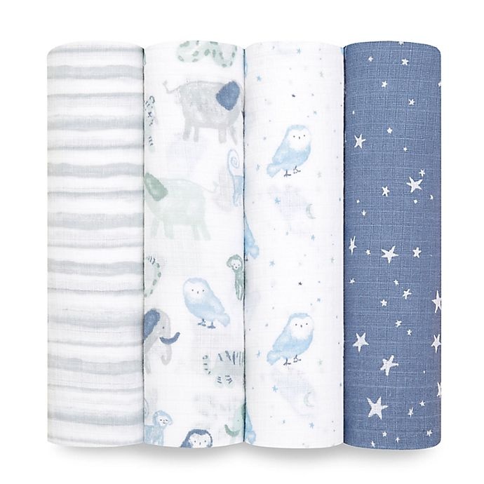 slide 1 of 7, aden + anais essentials Time To DreamSwaddle Blankets - Blue, 4 ct