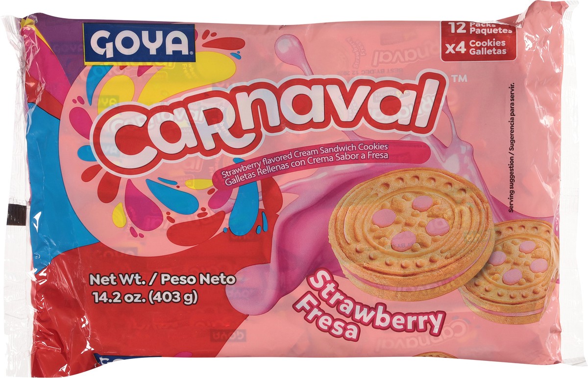 slide 11 of 13, Goya Carnaval Strawberry Fresa Sandwich Cookies 12 - 4 Cookie Packs, 12 ct