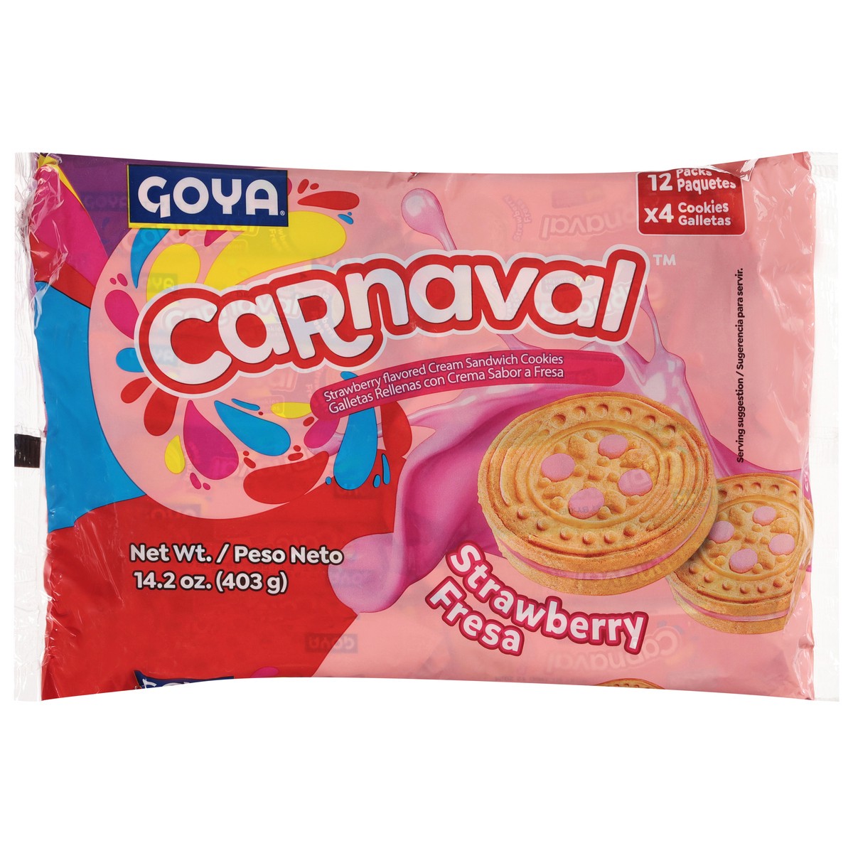 slide 1 of 13, Goya Carnaval Strawberry Fresa Sandwich Cookies 12 - 4 Cookie Packs, 12 ct
