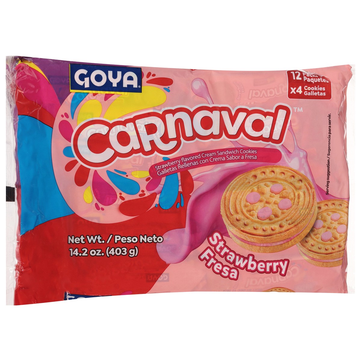 slide 13 of 13, Goya Carnaval Strawberry Fresa Sandwich Cookies 12 - 4 Cookie Packs, 12 ct