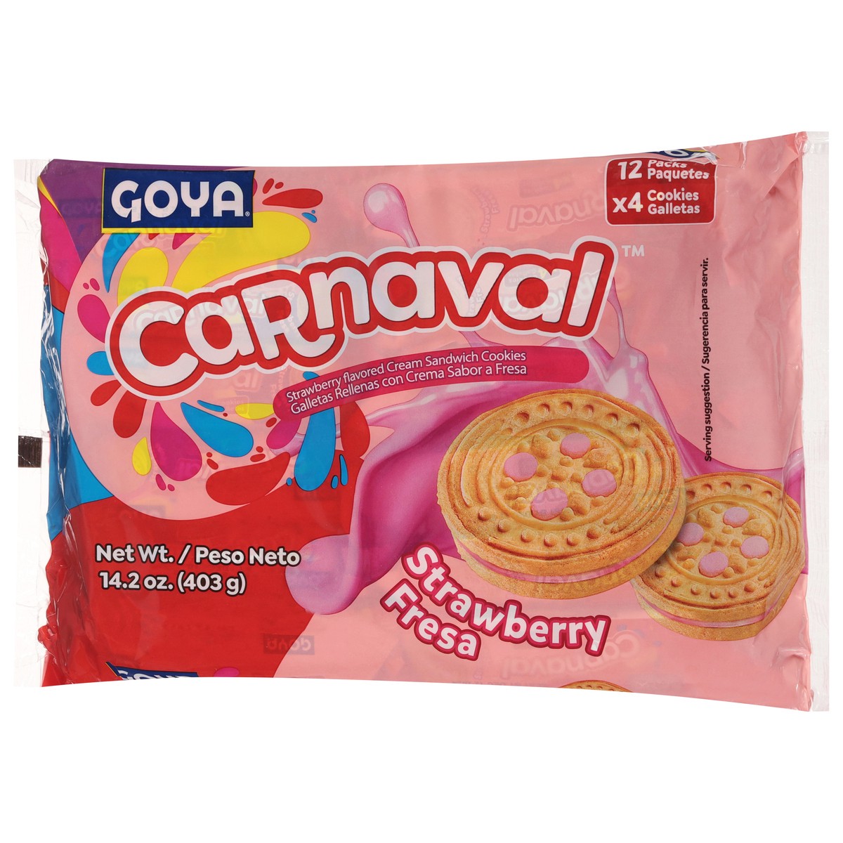 slide 10 of 13, Goya Carnaval Strawberry Fresa Sandwich Cookies 12 - 4 Cookie Packs, 12 ct