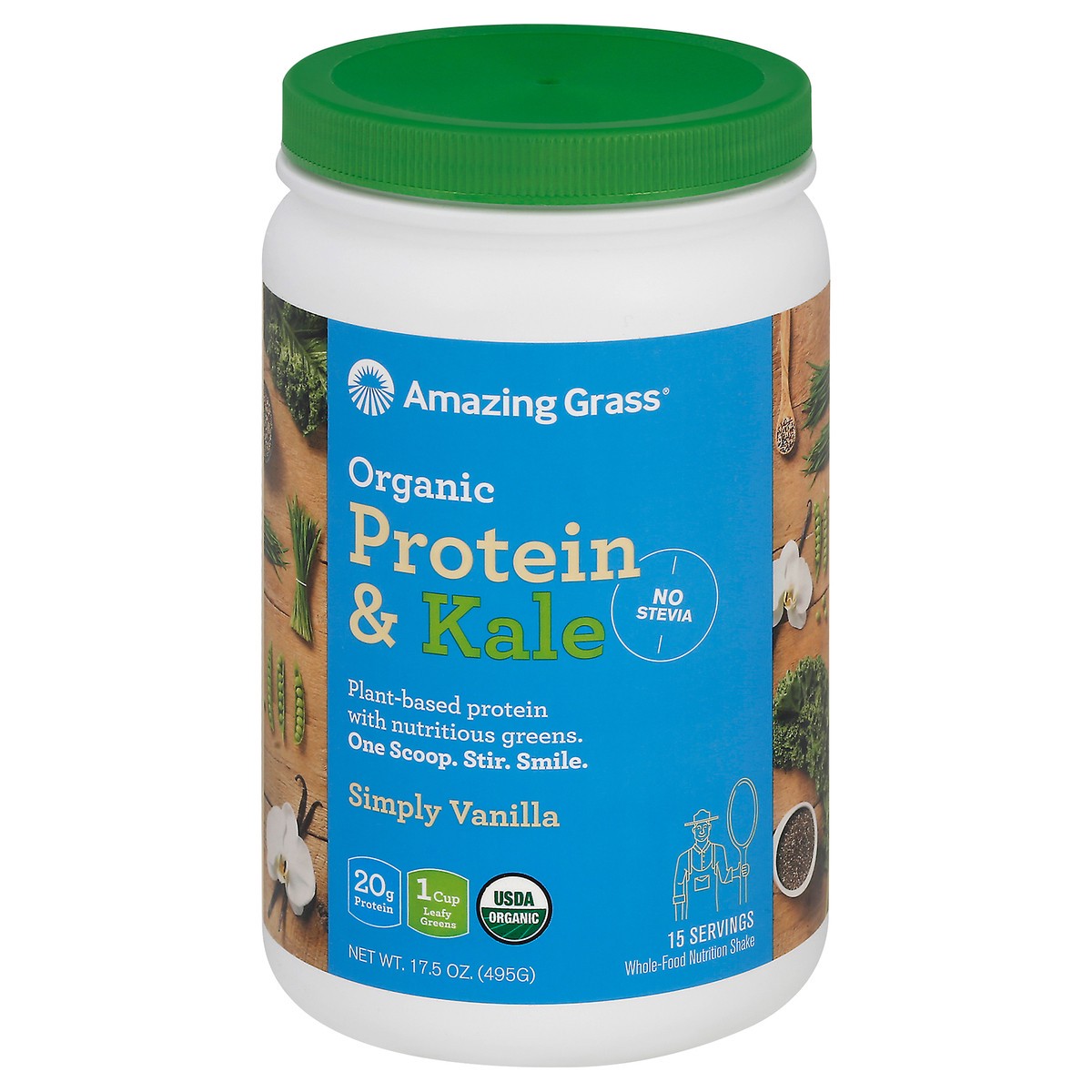 slide 1 of 9, Amazing Grass Organic Simply Vanilla Protein & Kale 17.5 oz, 17.5 oz