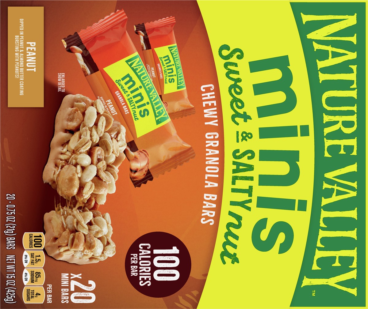 slide 7 of 9, Nature Valley Mini Granola Bars, Sweet and Salty Nut, Peanut, 20 Bars, 15 OZ, 20 ct