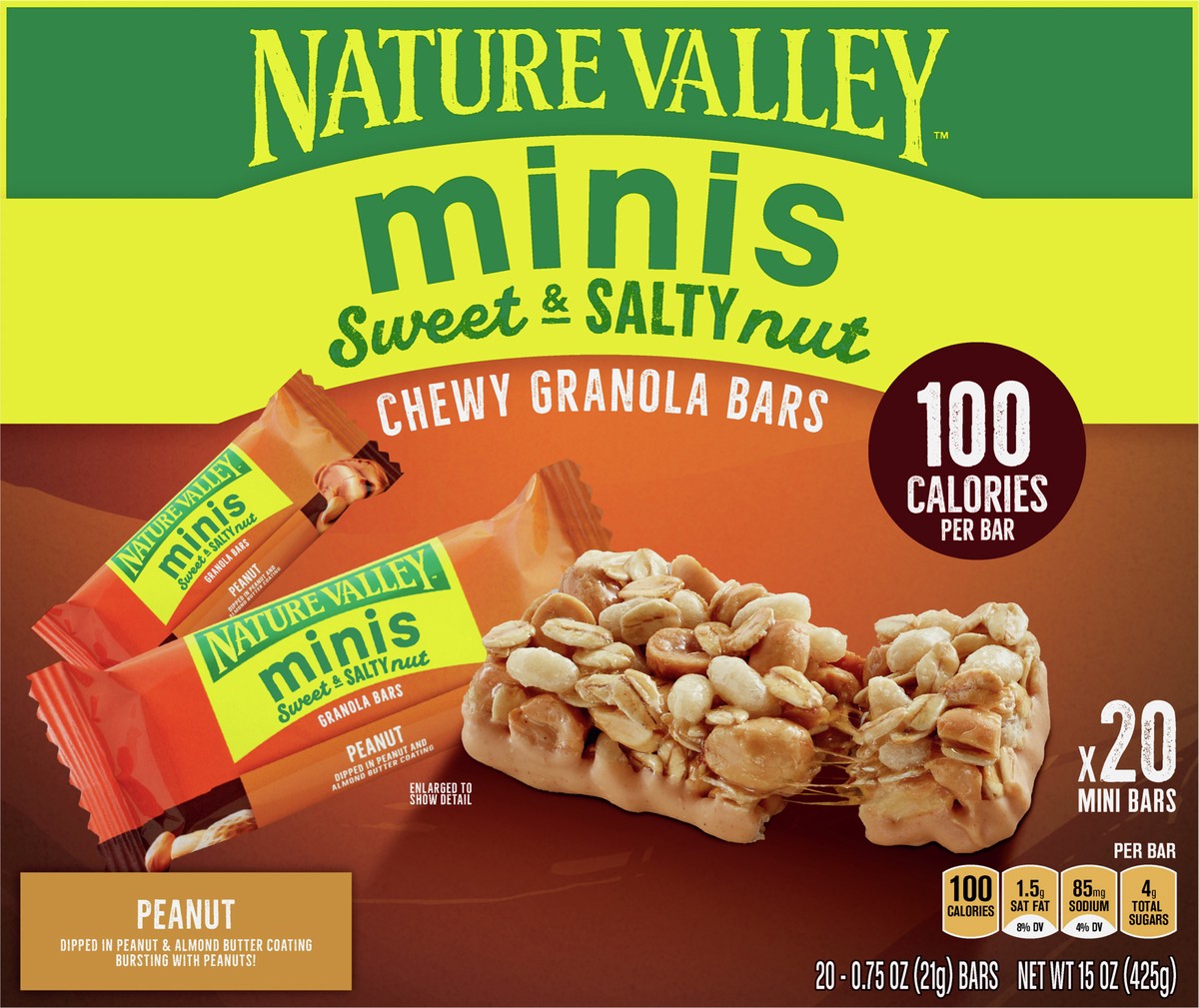 slide 3 of 9, Nature Valley Mini Granola Bars, Sweet and Salty Nut, Peanut, 20 Bars, 15 OZ, 20 ct