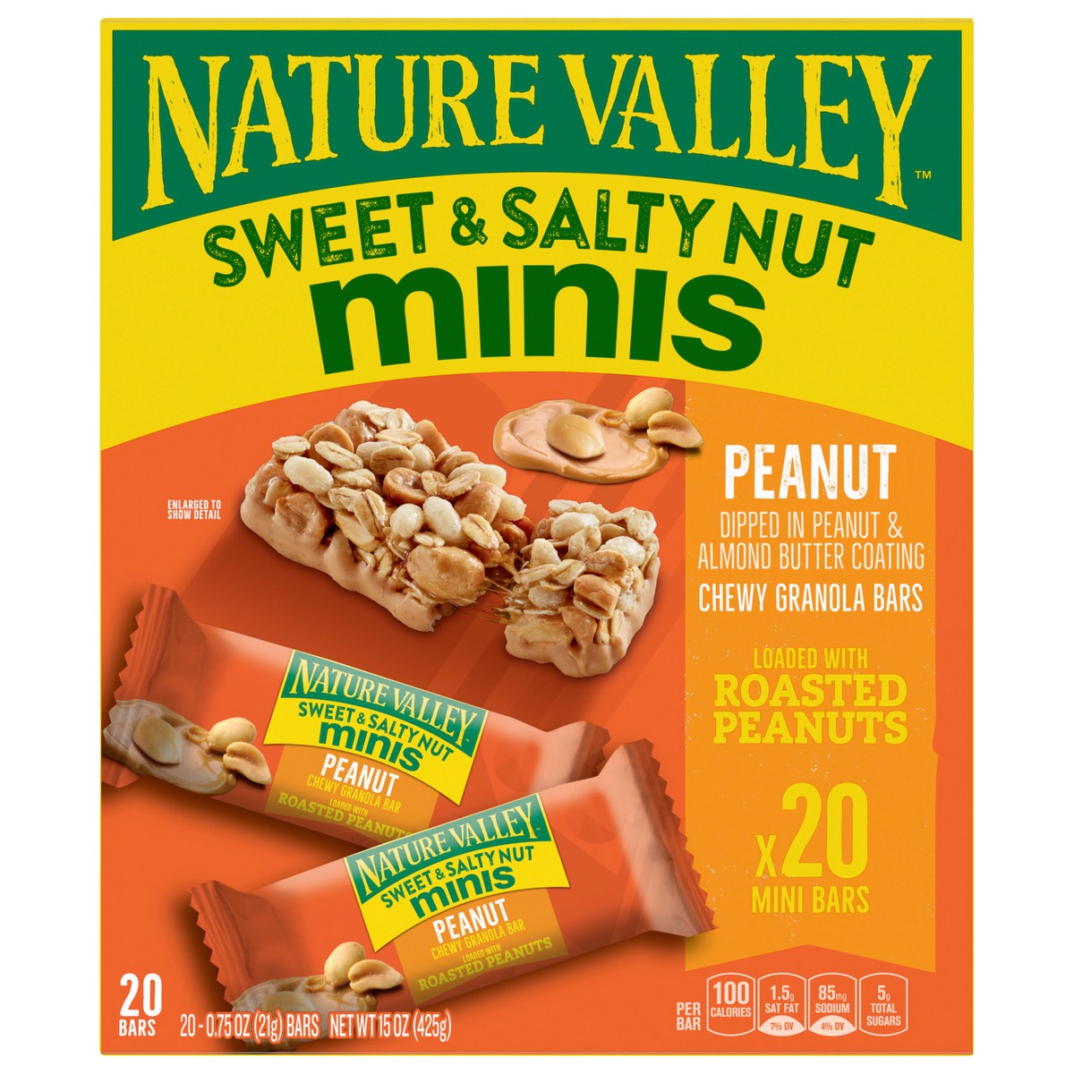 slide 1 of 9, Nature Valley Mini Granola Bars, Sweet and Salty Nut, Peanut, 20 Bars, 15 OZ, 20 ct