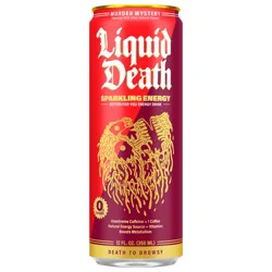 Liquid Death Sparkling Energy - Murder Mystery (Cherry, Cream, Spice), Zero Sugar Energy Drink, Unextreme Caffeine 100mg, Essential Vitamins, 12 fl oz