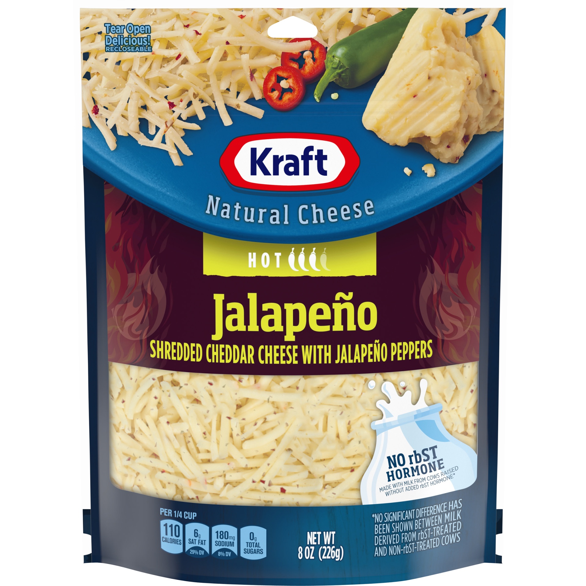slide 1 of 2, Kraft Jalapeno Cheddar Shredded Cheese with Hot Jalapeno Peppers, 8 oz