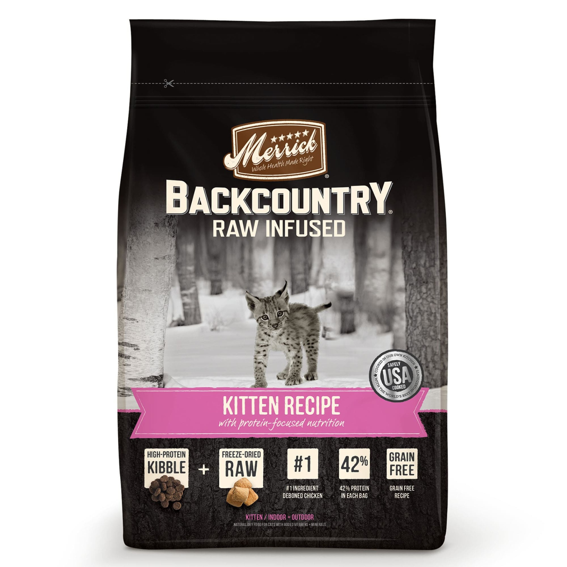 slide 1 of 1, Merrick Backcountry Grain Free Raw Infused Kitten Recipe Dry Cat Food, 3 lb