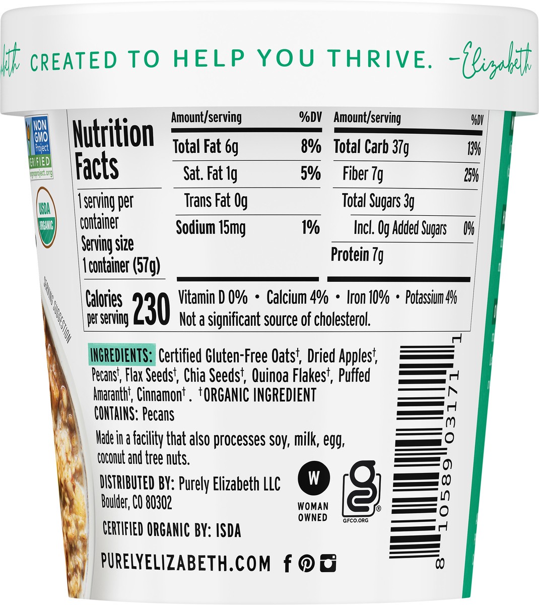 slide 4 of 6, Purely Elizabeth Organic Apple Cinnamon Pecan Superfood Oatmeal Cup 2 oz, 2 oz