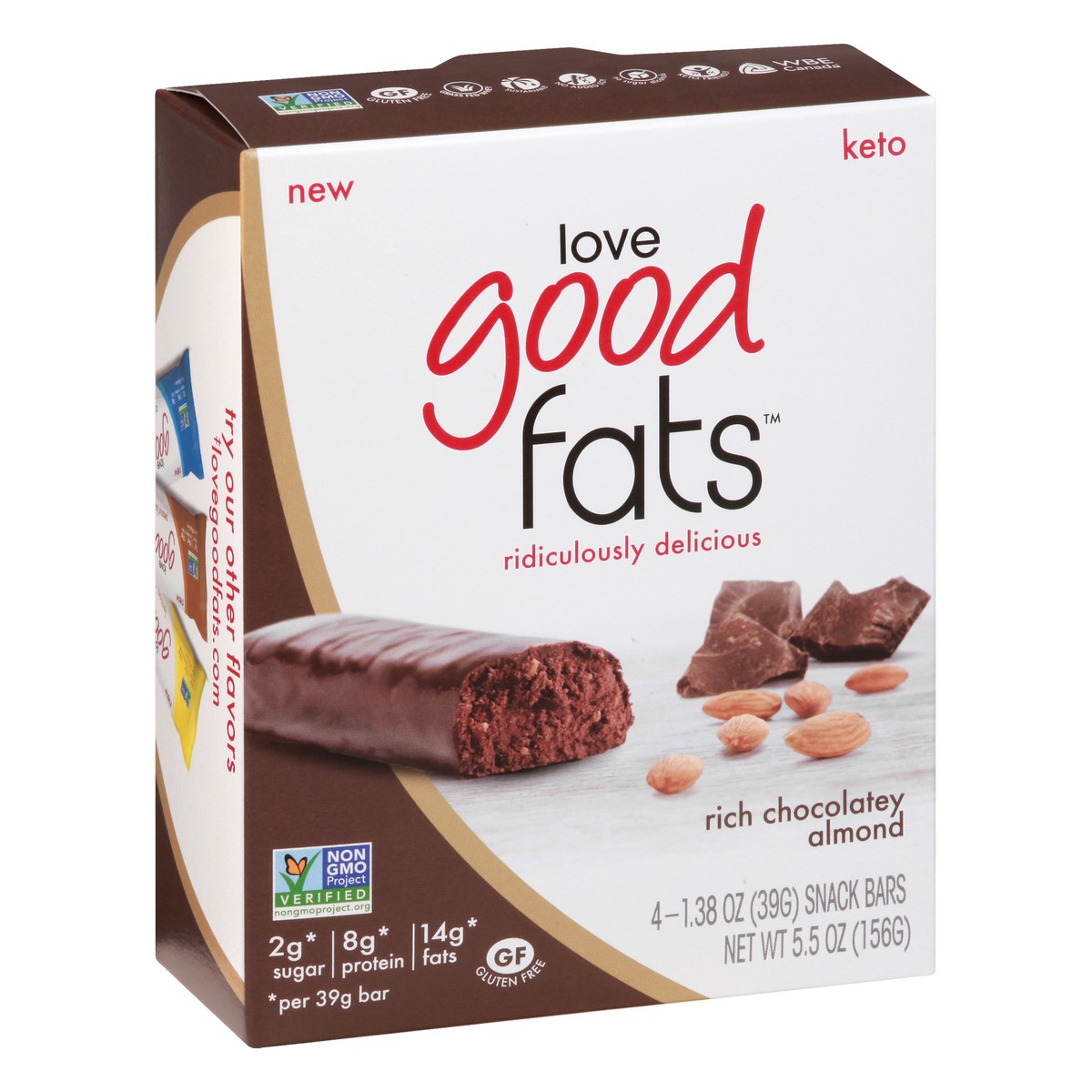 slide 2 of 13, Love Good Fats Keto Rich Chocolatey Almond Snack Bars 4 ea, 4 ct