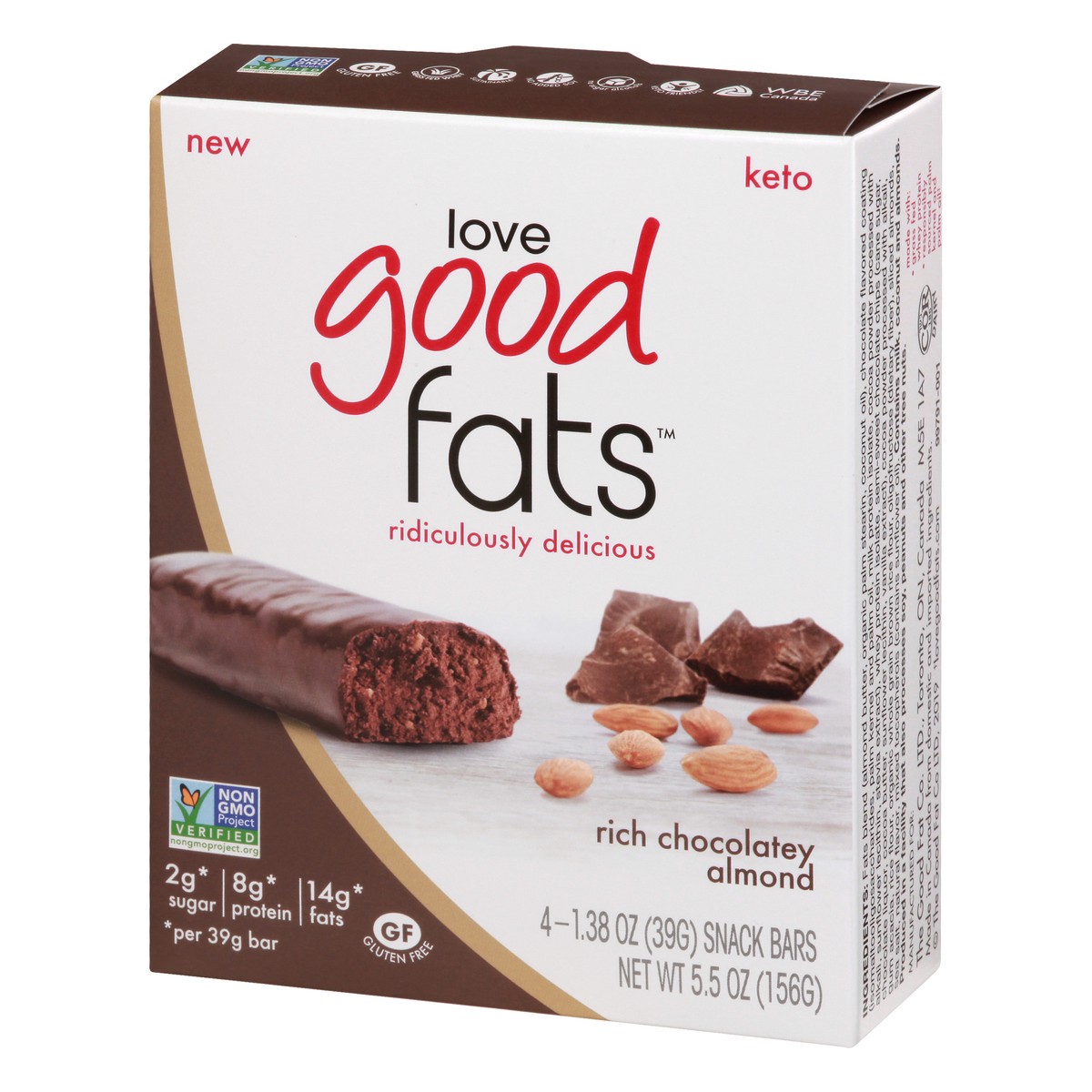 slide 12 of 13, Love Good Fats Keto Rich Chocolatey Almond Snack Bars 4 ea, 4 ct