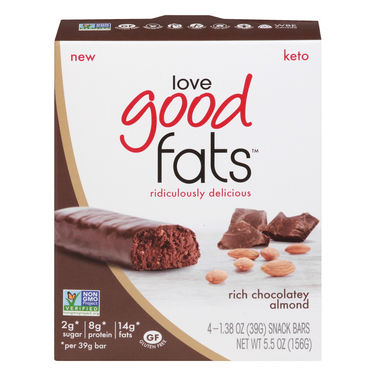 slide 1 of 13, Love Good Fats Keto Rich Chocolatey Almond Snack Bars 4 ea, 4 ct