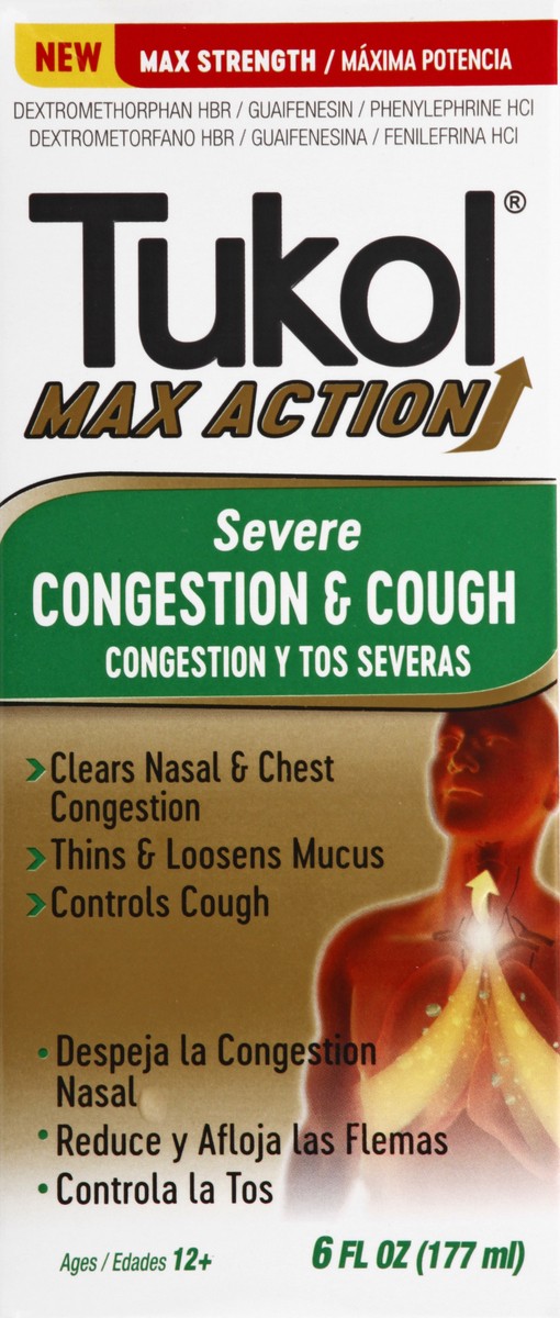 slide 5 of 9, Tukol Ages 12+ Max Action Severe Cough & Congestion 6 fl oz, 6 fl oz