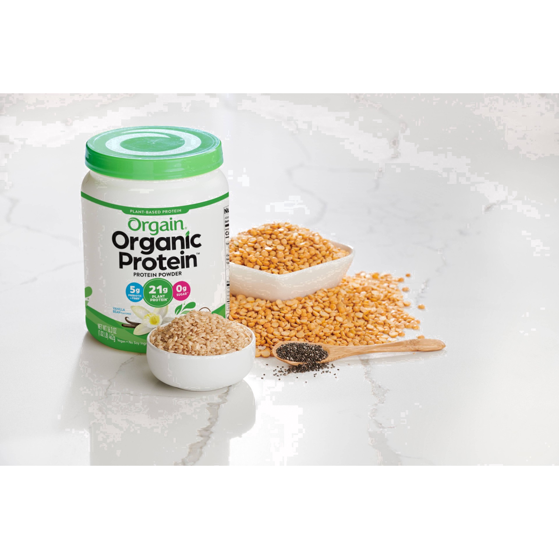 slide 21 of 101, Orgain Organic Vegan Plant Based Protein Powder - Vanilla Bean - 16.32oz, 16.32 oz