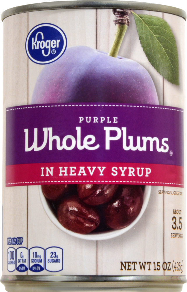 slide 1 of 1, Kroger Purple Whole Plums In Heavy Syrup, 15.25 oz