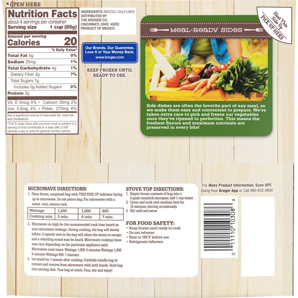 slide 2 of 2, Kroger Meal-Ready Sides Broccoli & Cauliflower Frozen Vegetables, 12 oz