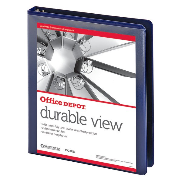 slide 4 of 5, Office Depot Durable View Round-Ring Binder, 1'' Rings, Blue, 1 in