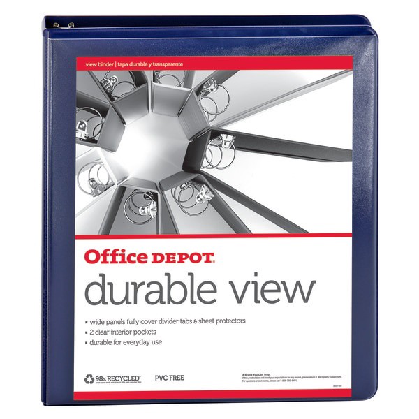 slide 2 of 5, Office Depot Durable View Round-Ring Binder, 1'' Rings, Blue, 1 in