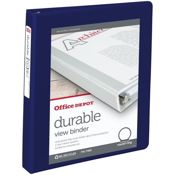 slide 1 of 5, Office Depot Durable View Round-Ring Binder, 1'' Rings, Blue, 1 in