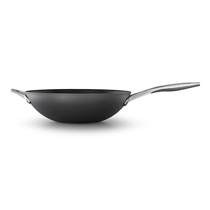 slide 1 of 7, Calphalon Premier Hard-Anodized Nonstick Flat-Bottom Wok with Helper Handle, 13 in