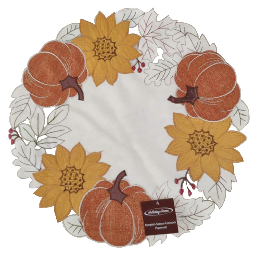 slide 1 of 1, Holiday Home Round Pumpkin Season Cutwork Placemat, 1 ct