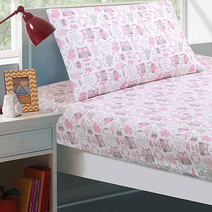 slide 1 of 2, Levtex Home Gillian Owl Full Sheet Set - Pink/Grey, 1 ct