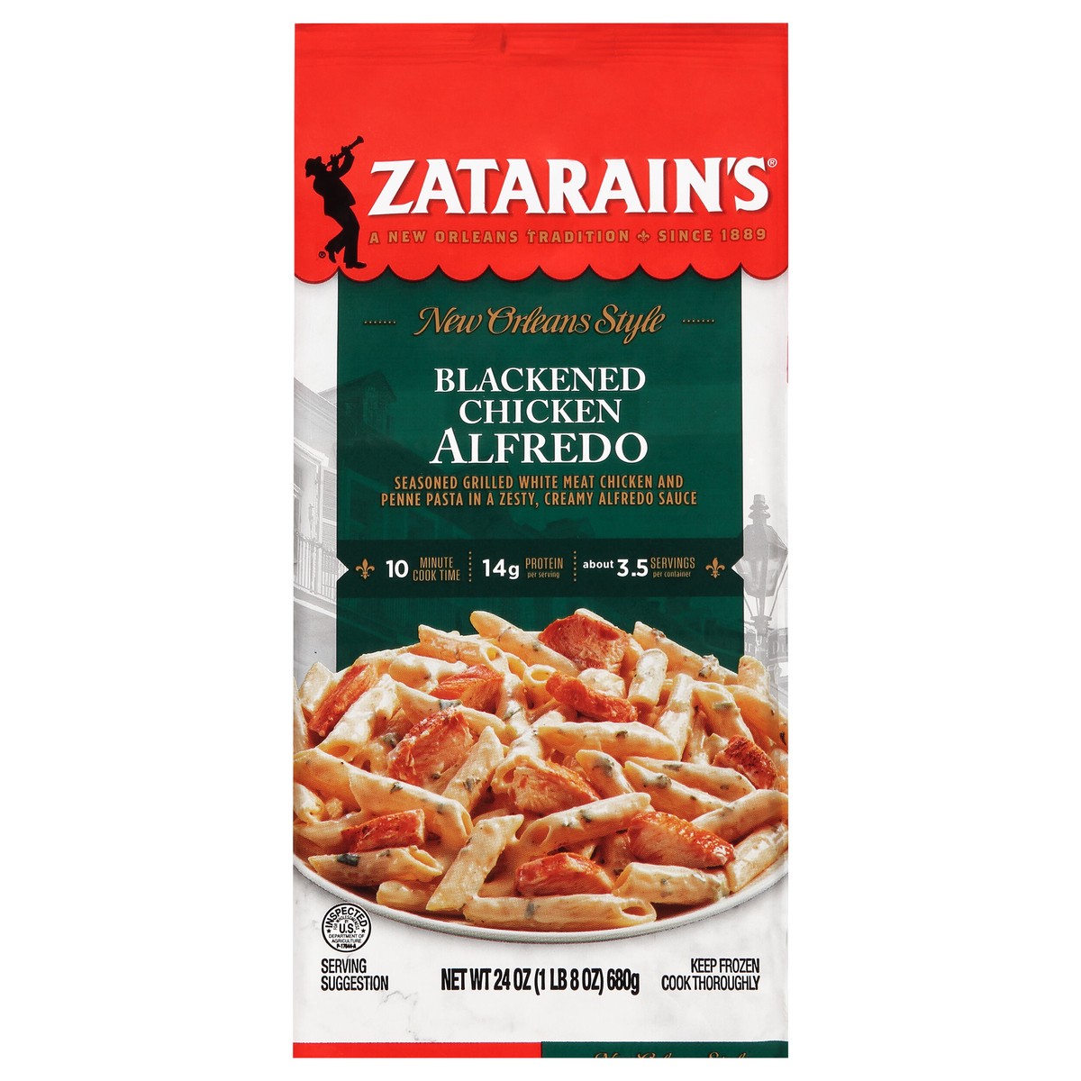slide 4 of 13, Zatarain's Frozen Meal - Blackened Chicken Alfredo, 24 oz