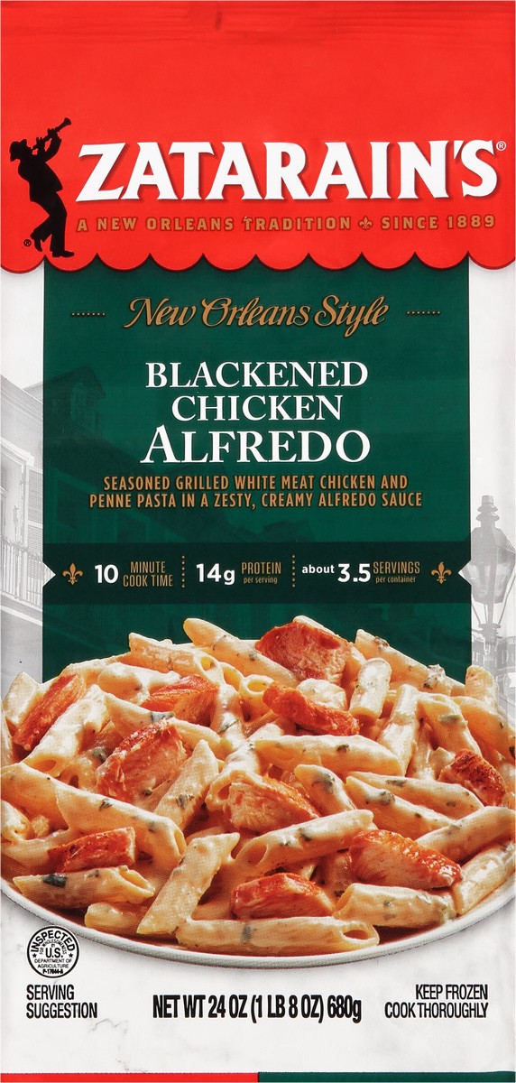 slide 8 of 13, Zatarain's Frozen Meal - Blackened Chicken Alfredo, 24 oz