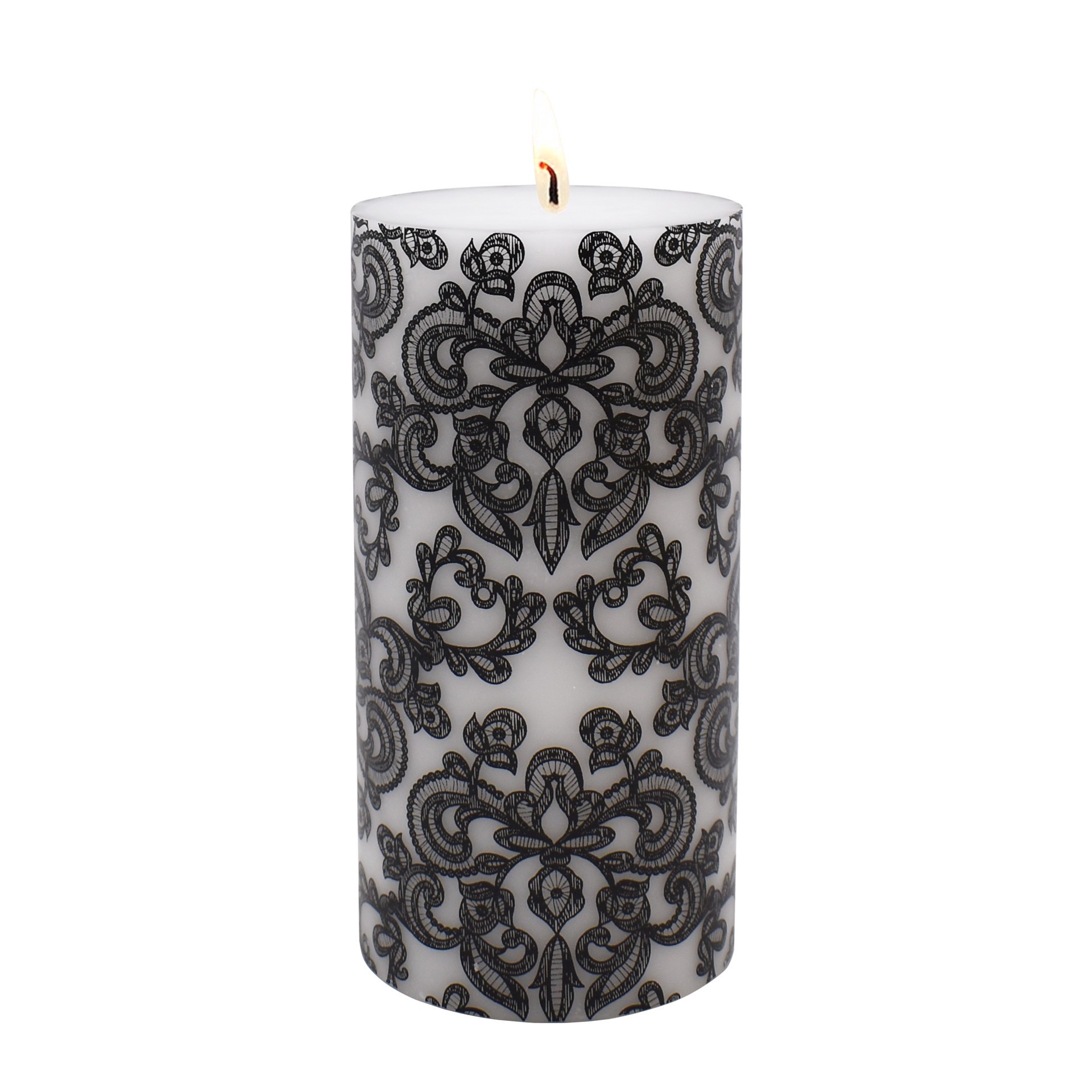 slide 2 of 2, 3" X 6" Black & White Lace Pillar Candle By Ashland, 3 in x 6 in