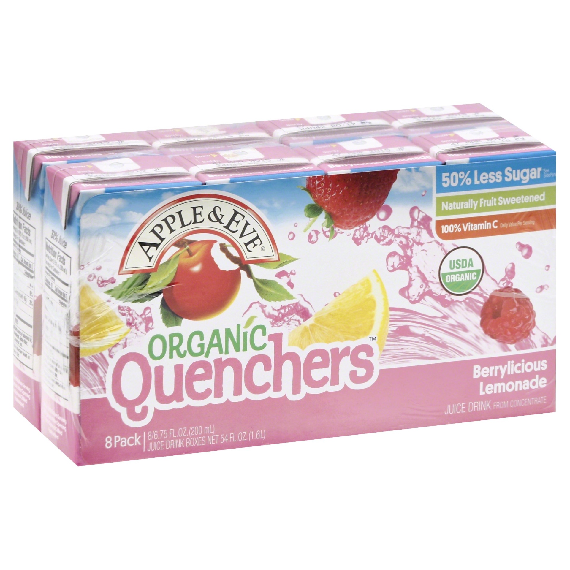 slide 1 of 8, Apple & Eve Organic Quenchers Berrylicious Lemonade Juice Drink - 8 ct; 6.75 fl oz, 8 ct; 6.75 fl oz