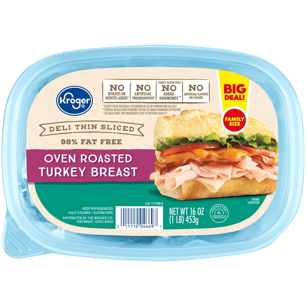 slide 2 of 2, Kroger Deli Thin Sliced 98% Fat Free Oven Roasted Turkey Breast, 1 lb