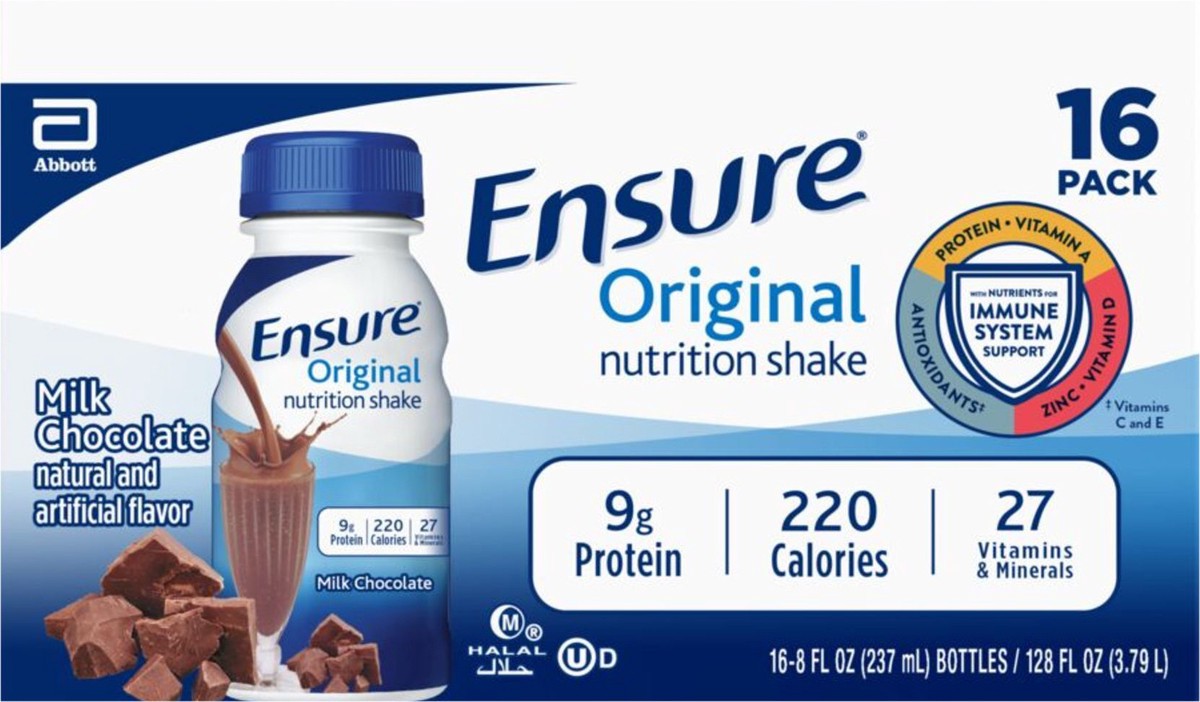 slide 3 of 3, Ensure Original Nutrition Shake Milk Chocolate Ready-to-Drink 16-8 fl oz Bottles, 16 ct; 8 oz