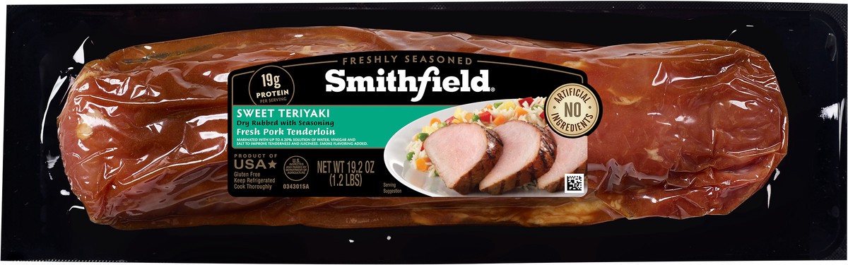 slide 3 of 9, Smithfield Marinated Teriyaki Fresh Pork Tenderloin, 1.15 lb, 19.2 oz