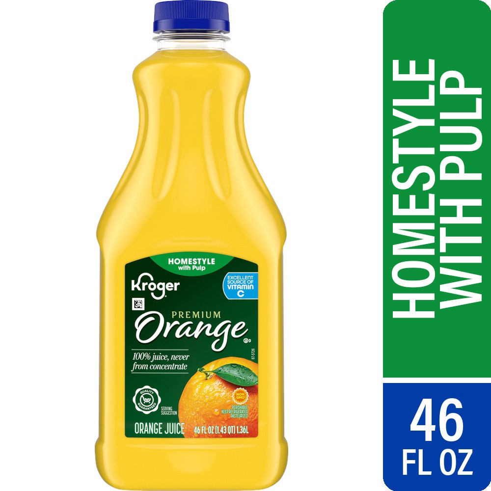slide 1 of 5, Kroger® Premium Homestyle with Pulp Orange Juice, 46 fl oz, 46 fl oz