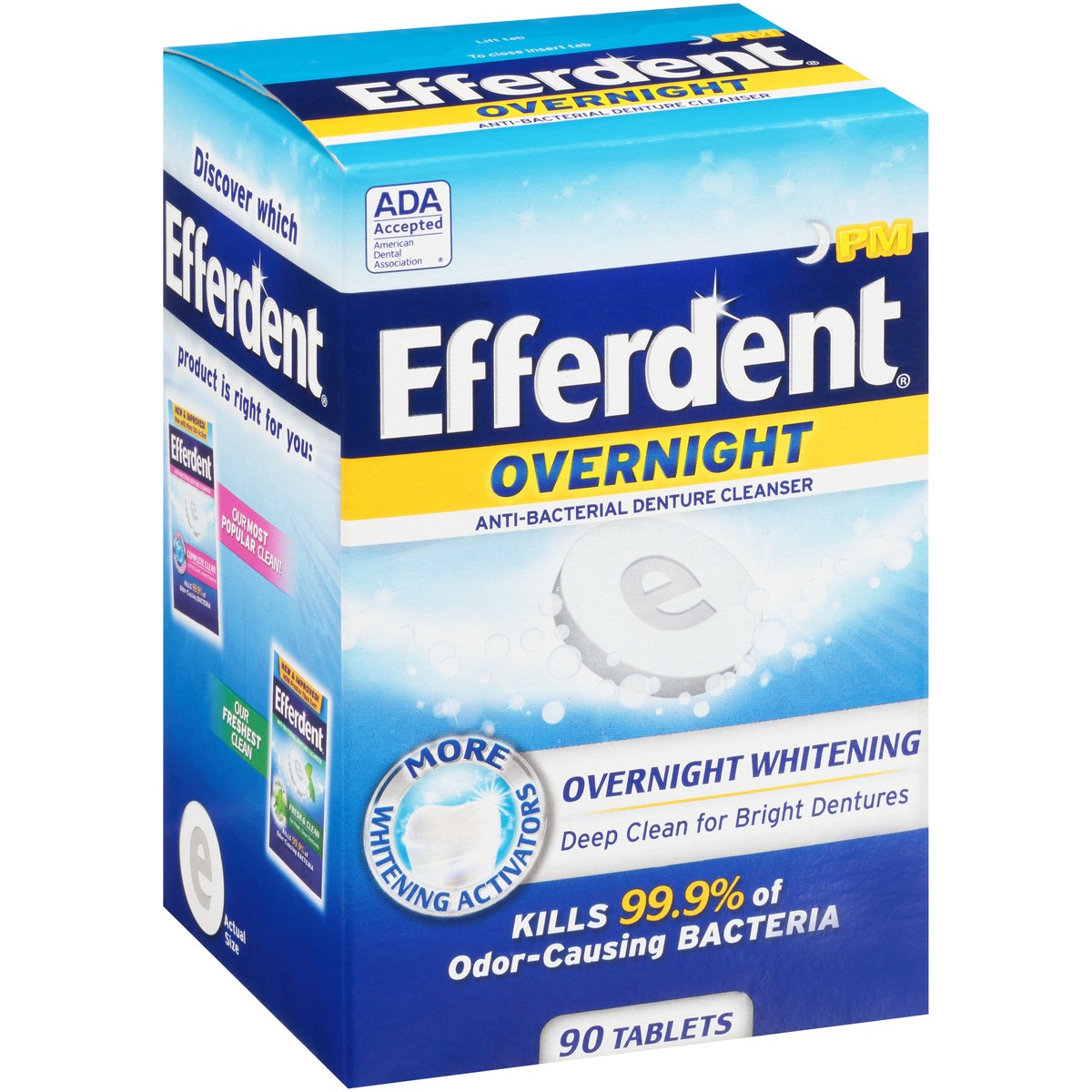 slide 4 of 9, Efferdent Retainer & Denture Cleaner Tablets, Overnight Whitening, 90 Count, 90 ct