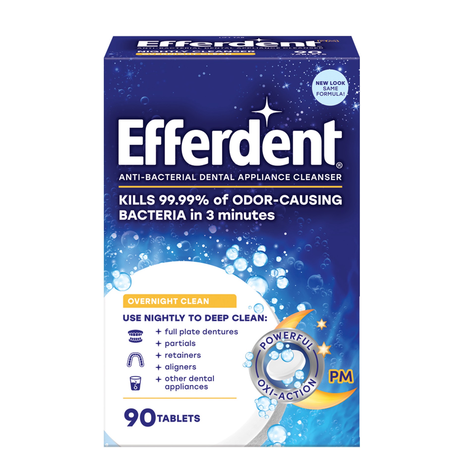 slide 1 of 9, Efferdent Retainer & Denture Cleaner Tablets, Overnight Whitening, 90 Count, 90 ct