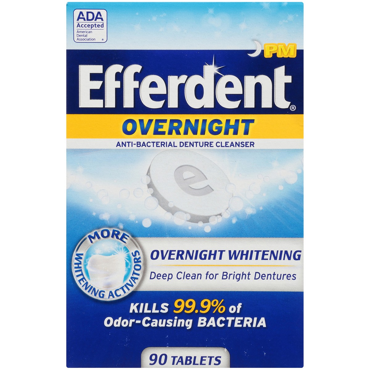 slide 9 of 9, Efferdent Retainer & Denture Cleaner Tablets, Overnight Whitening, 90 Count, 90 ct