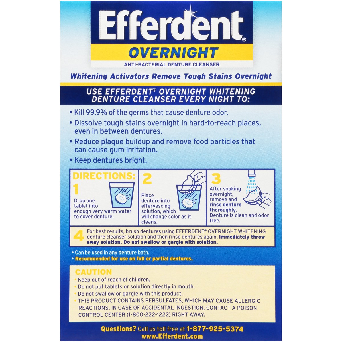 slide 6 of 9, Efferdent Retainer & Denture Cleaner Tablets, Overnight Whitening, 90 Count, 90 ct