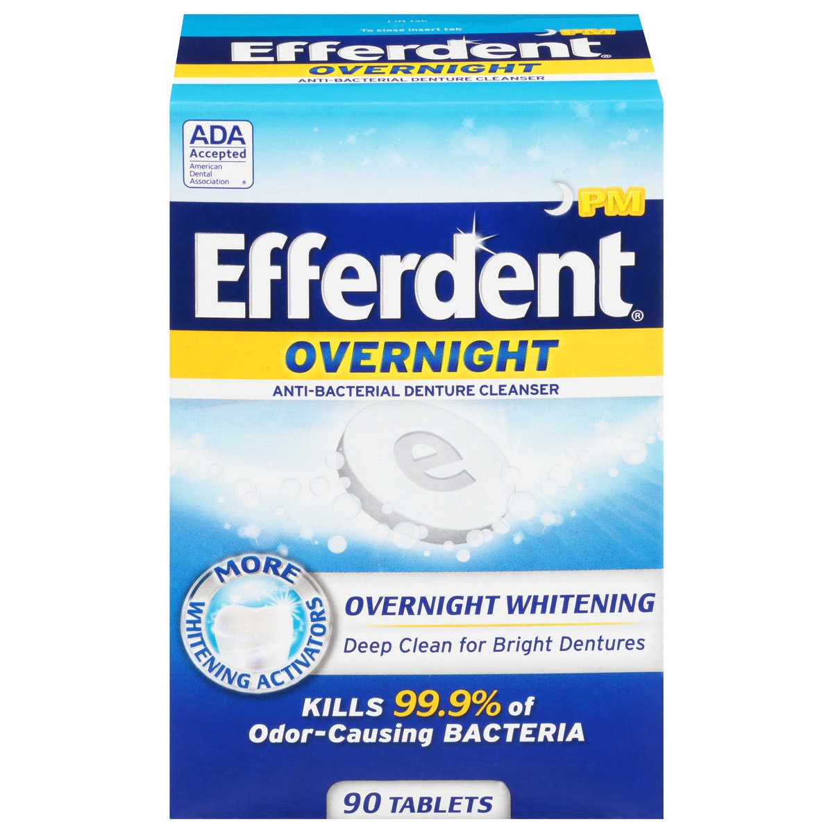 slide 7 of 9, Efferdent Retainer & Denture Cleaner Tablets, Overnight Whitening, 90 Count, 90 ct