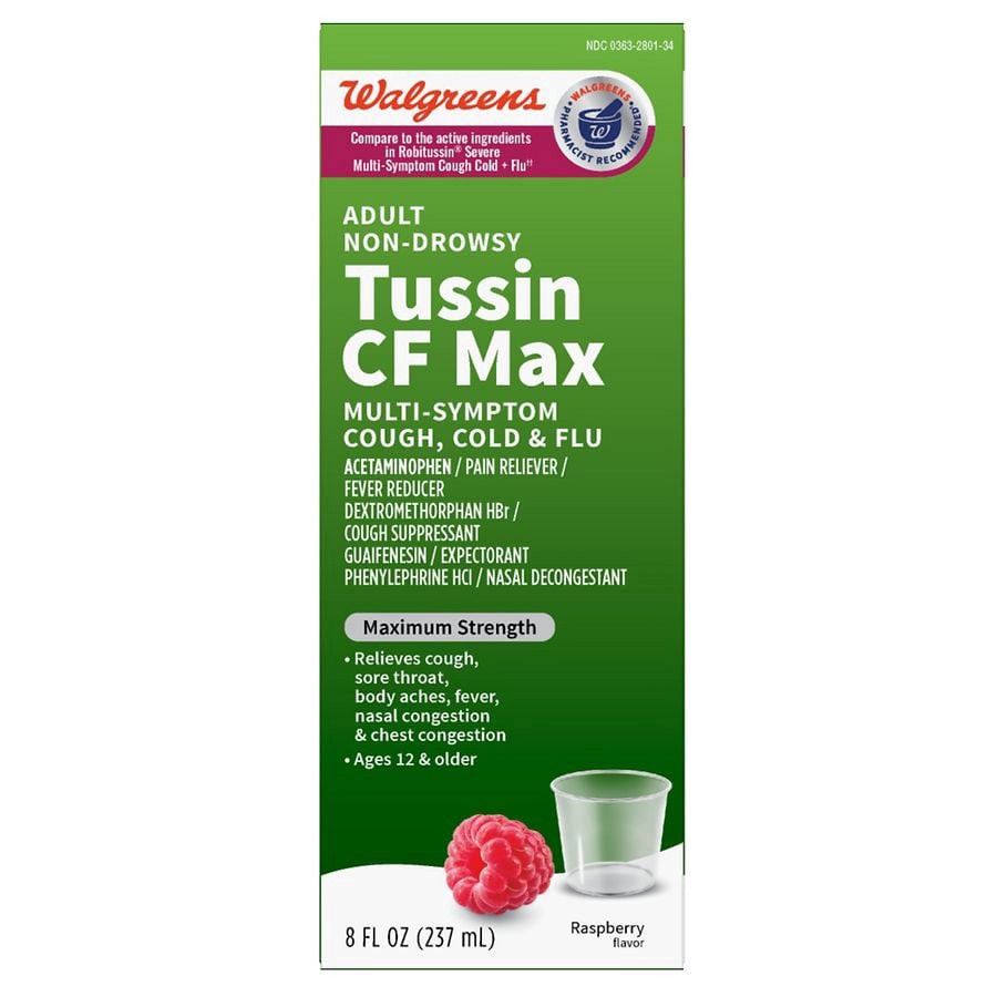 slide 1 of 1, Walgreens Tussin CF Max Raspberry, 8 fl oz